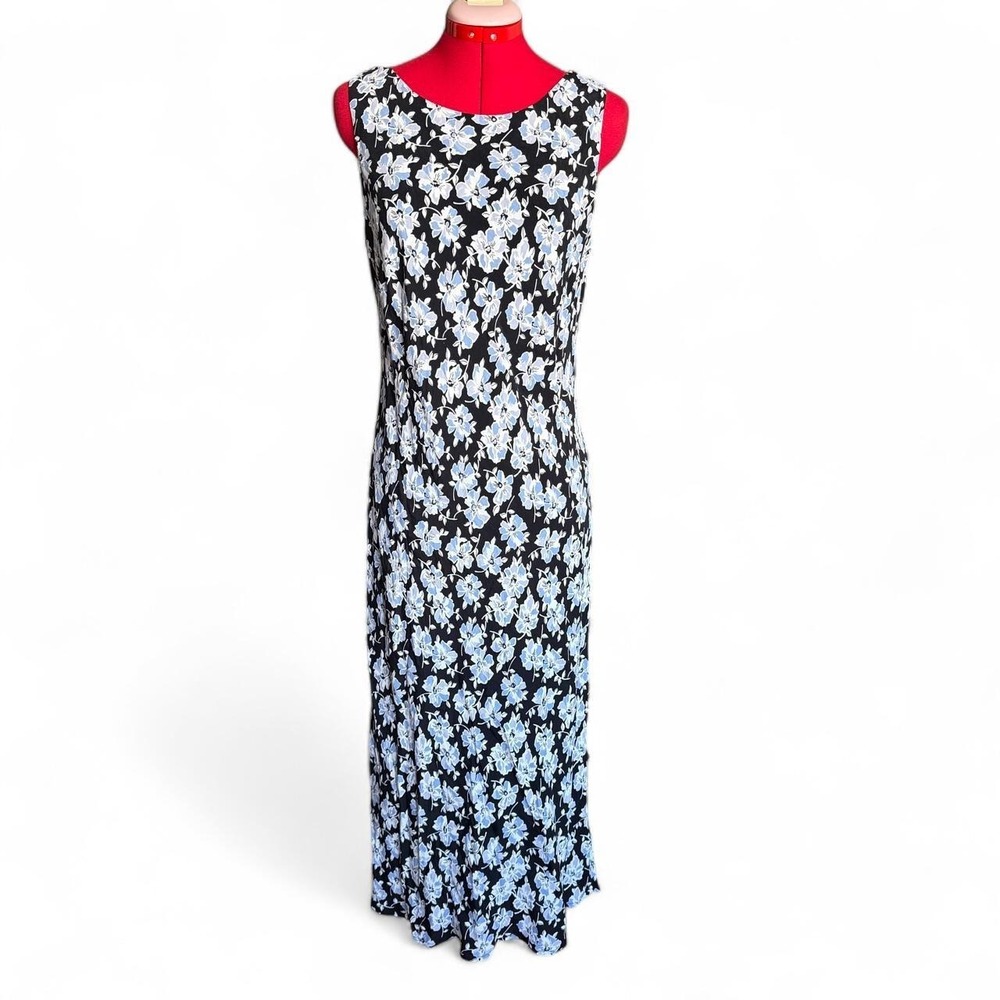 Ann Taylor Loft black & blue floral maxi dress with open back Size 12 whimsygoth